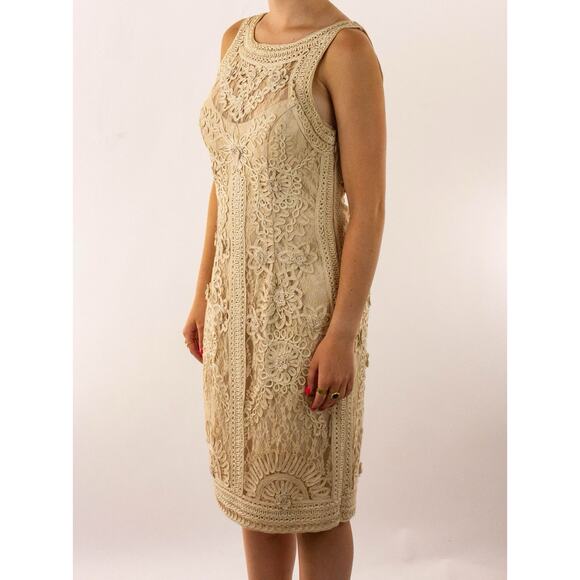 Sue Wong Dresses & Skirts - Sue Wong Nocturne Beige Lace Cocktail Dress Size 4 Embroidered Sheath Evening